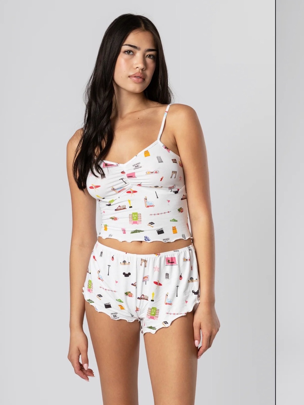 PJs by PJ Women’s White Printed Los Angeles Cami & Short Sleep Set